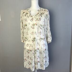Club Monaco Silk Floral Smocked Peasant Dress Top Ivory Pink 00 XS Balletcore